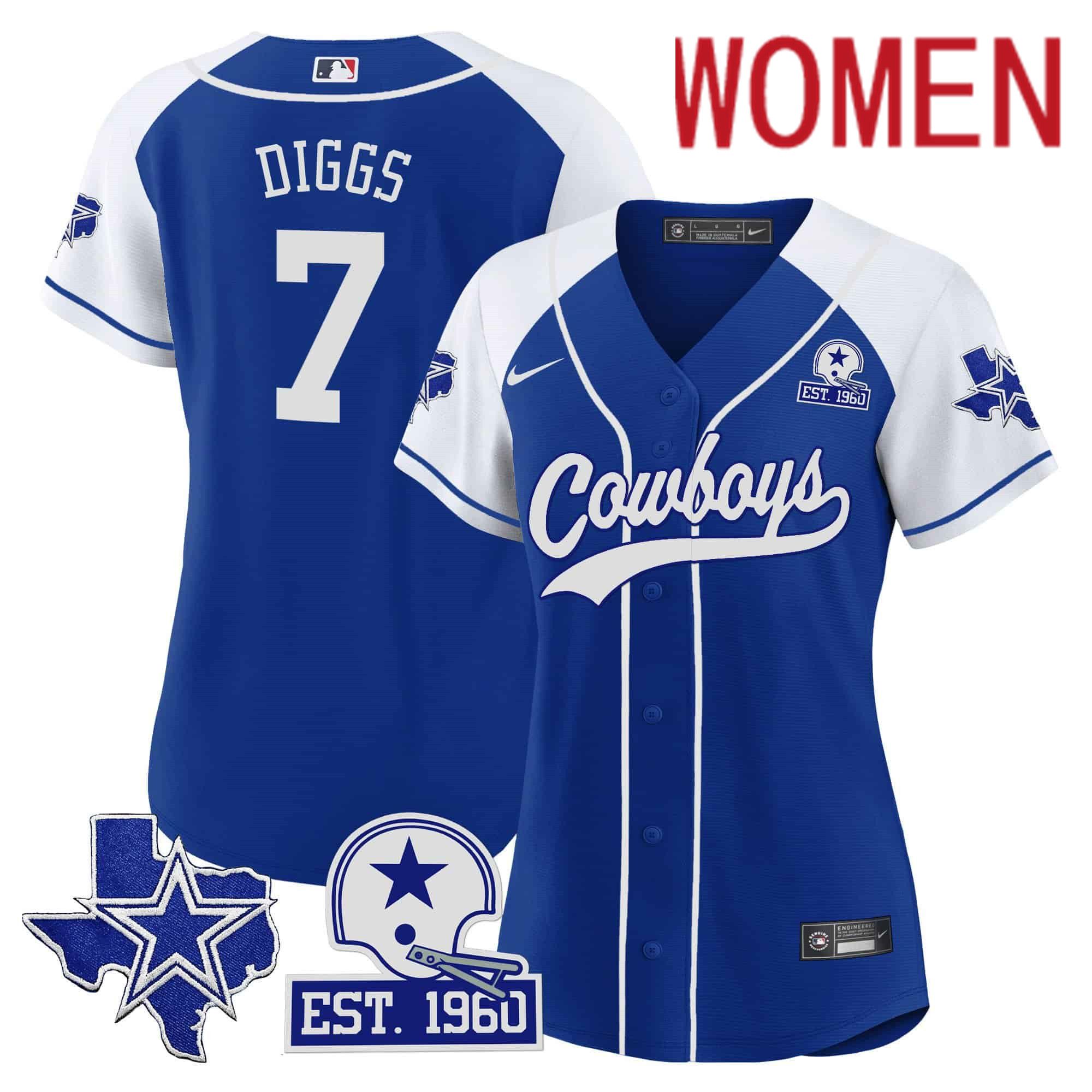 Women Dallas Cowboys #7 Diggs Blue 2024 Nike Patch Baseball NFL Jersey style 1